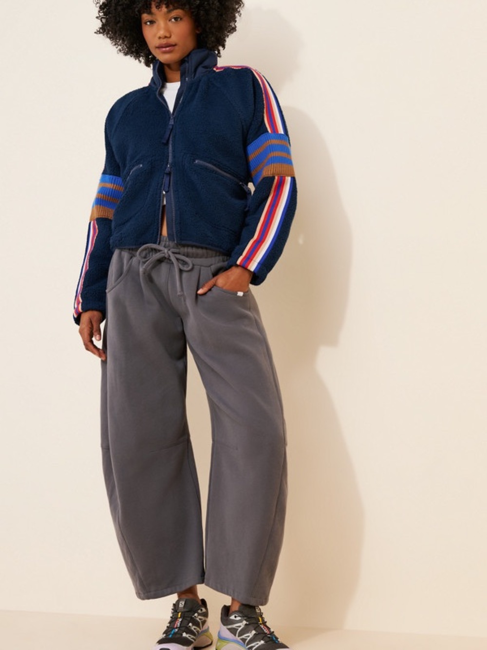 Free People Mountain High Sporty Buti Logo Fleece Sporty Jacket Navy Sherpa S - Picture 7 of 9